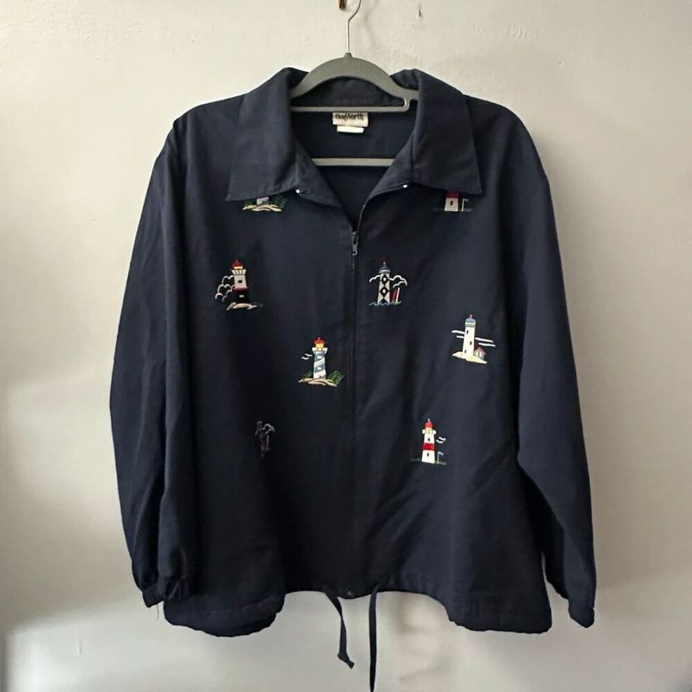 Vintage nautical theme zip-up jacket XL petite